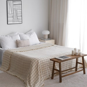 Cream windowpane Bedspread