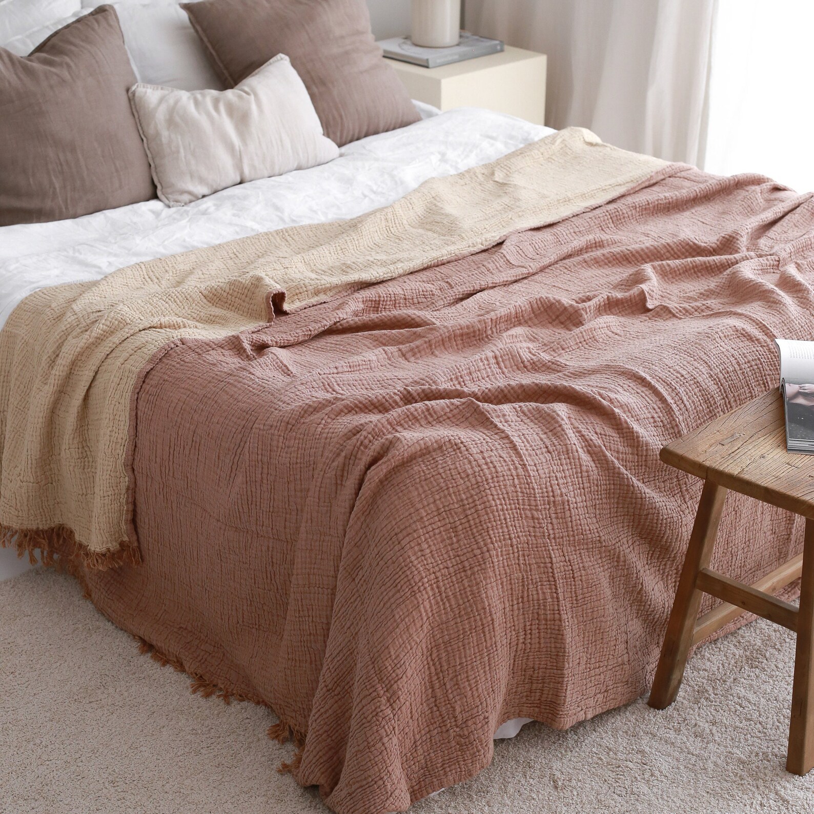 Soft Gauze Bedspread, Oversize King Bedspread, Muslin Throw Blanket ...