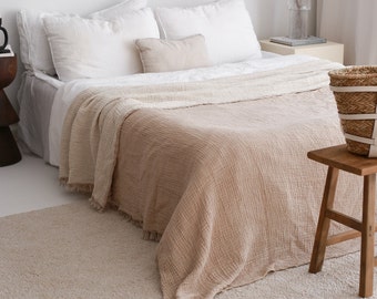 Soft Cotton Bedspread Twin Queen, Muslin Throw Blanket, Oversize Cotton Bedspread, Lightweight Summer Blanket, Adult Toddler, Bed Cover