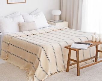Zachte katoenen plaiddeken, biologisch katoenen sprei, grote plaids