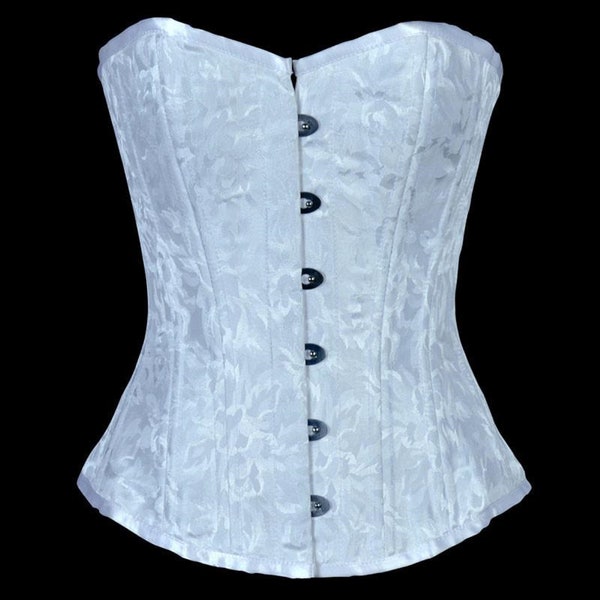 Broccato bianco gotico gotico con lacci disossato Steampunk overbust corsetto top basco bustier vittoriano vita trainer cincher regalo regalo nuziale