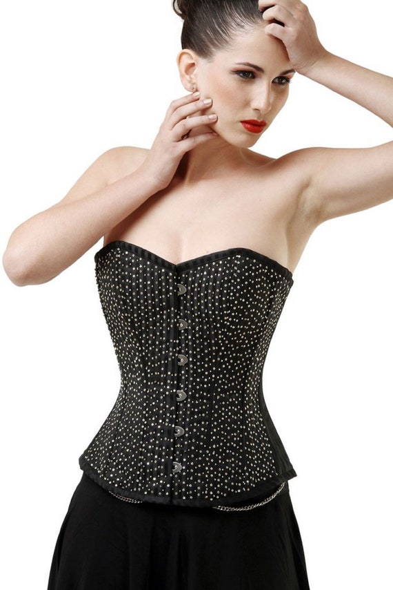 Embellished Beaded Gothic Lace up Boned Steampunk Overbust Corset