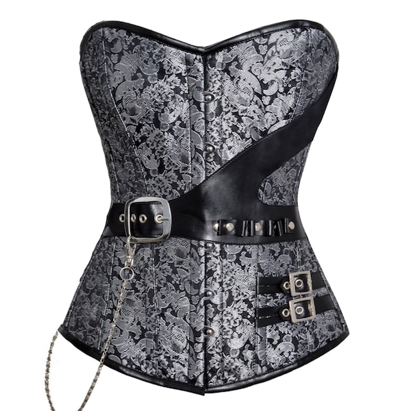 Argenté noir gothique gothique lacets steampunk overbust corset haut bustier basque victorien taille formateur Cincher Saint-Valentin cadeau cadeau