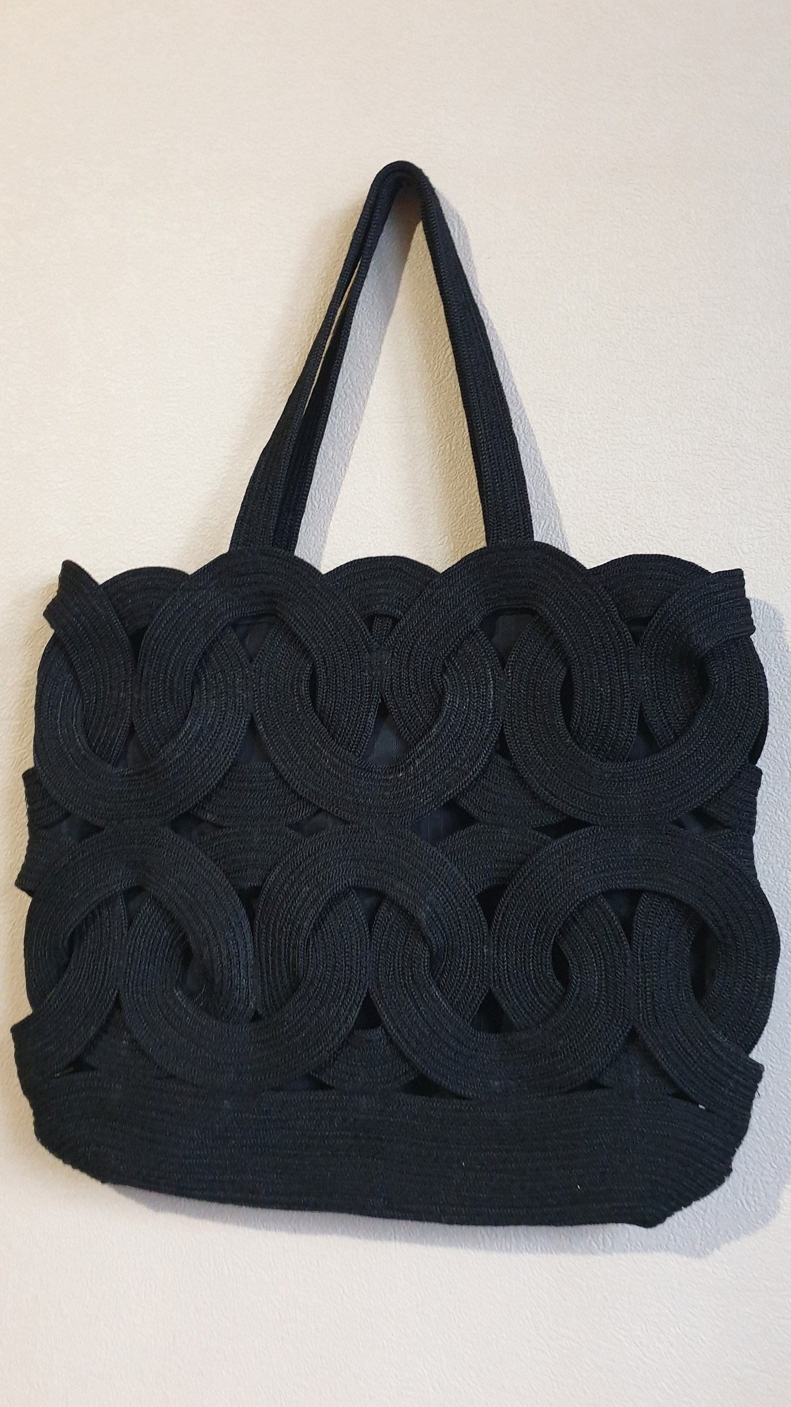 Black Handmade Rope Woven Bag, Handwoven Shoulder Bag, Evening Bag ...