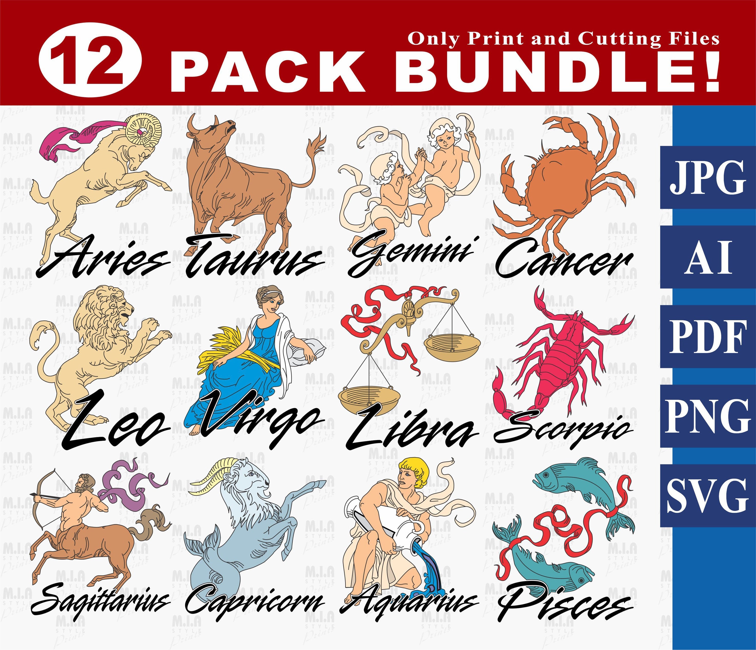 Zodiac Birthday SVG Bundle 12 Combo Zodiac Sign Png Etsy España