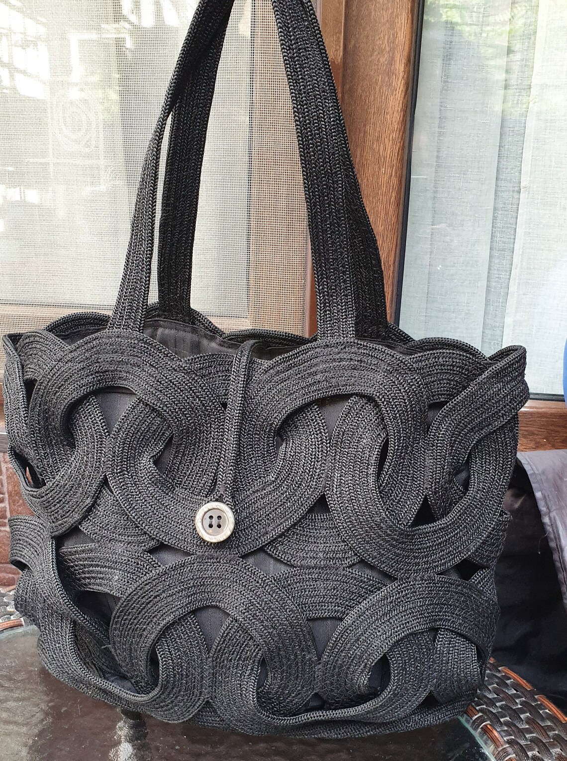 Black Handmade Rope Woven Bag, Handwoven Shoulder Bag, Evening Bag ...