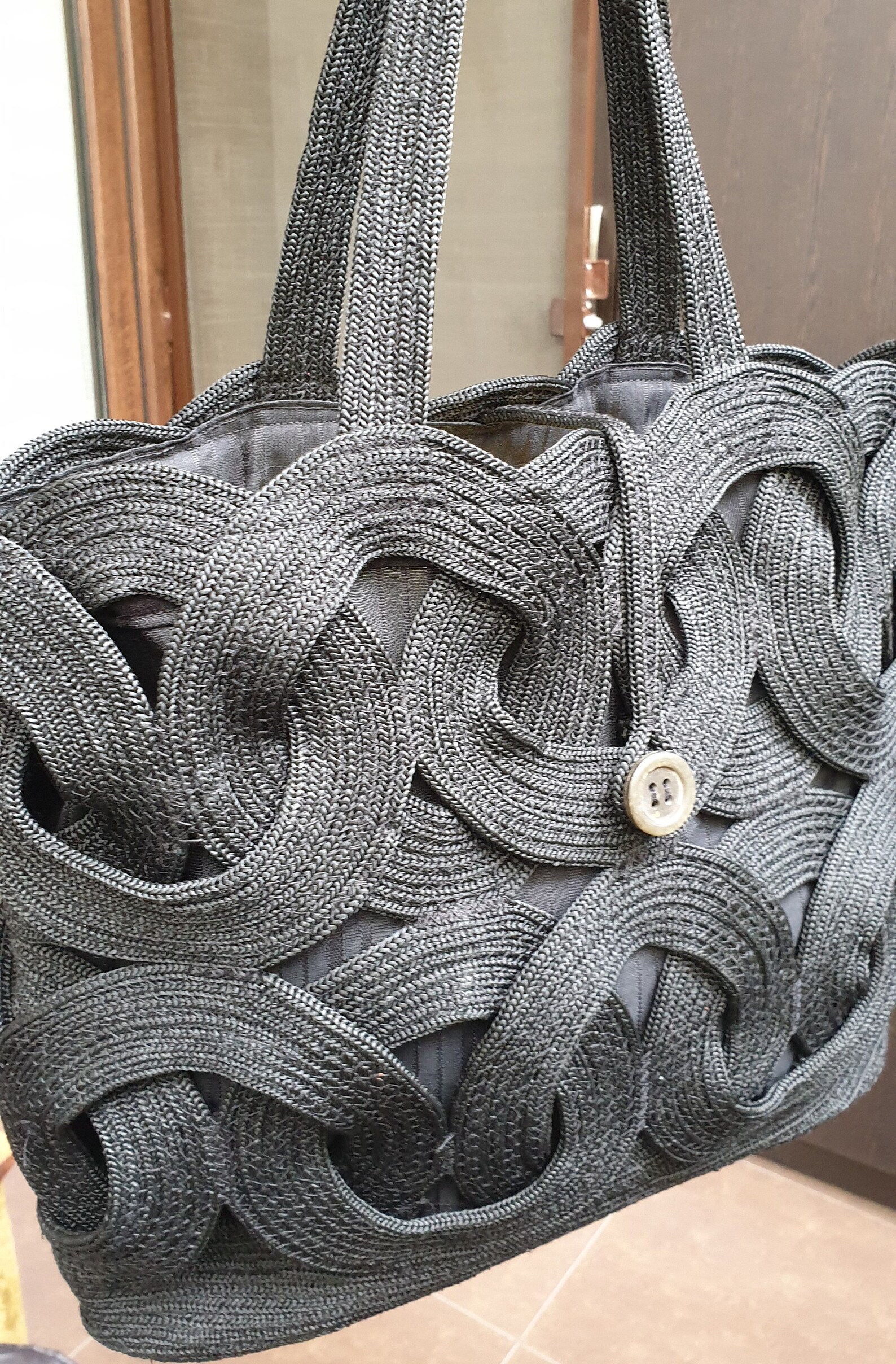 Black Handmade Rope Woven Bag, Handwoven Shoulder Bag, Evening Bag ...