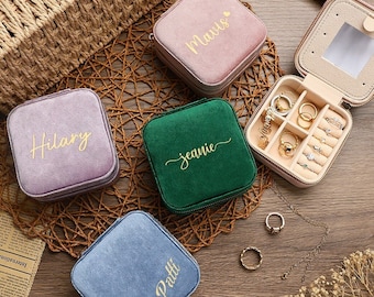 Custom Name Travel Jewellery Box, Personalized Velvet Jewelry Boxes, Wedding Favors, Bridesmaid Gift, Jewelry Organizer, Bridal Shower Gift