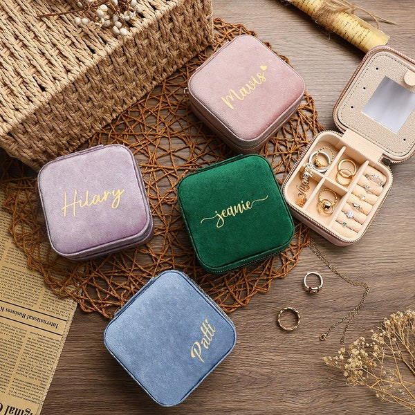 Custom Name Travel Jewellery Box ,Personalized Velvet Jewelry Box, Wedding Favors, Bridesmaid Party Gift, Jewelry Organizer, Gift for Her