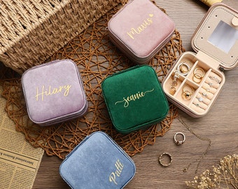 Custom Name Travel Jewellery Box ,Personalized Velvet Jewelry Box, Wedding Favors, Bridesmaid Party Gift, Jewelry Organizer, Gift for Her