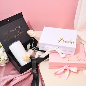 Custom Bridal Party Gift Box, Magnetic Empty Gift Box with Ribbon, Will You Be My Bridesmaid/Maid Of Honor Proposal Box, Bridesmaid Favor