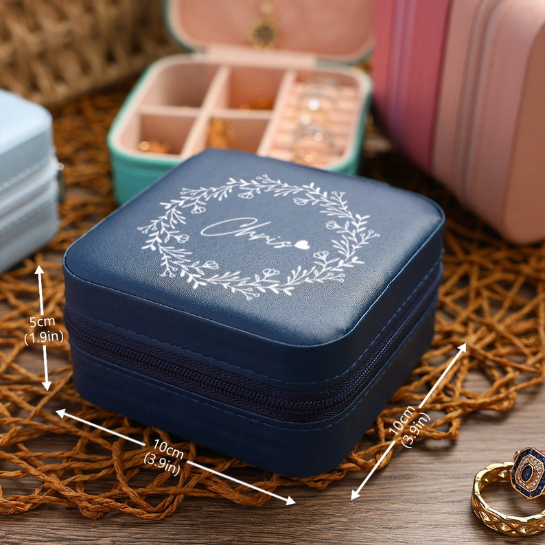 Jewelry Travel Box ,Personalized Leather Jewelry Box with Name, Custom Jewellery Case, Wedding Favors, Bridesmaid Party Gift, Gift for Mummy image 7