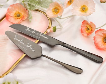 Personalize Engraved Gold Cake Knife & Server Set Engraved Cake Cutter Cutting Set Custom Wedding Cake Serving Set Wedding Cake Knife Modern