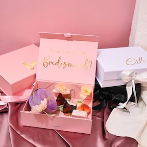 Pink/White MAGNETIC Empty Gift Box, Custom Gift Box with Ribbon, Bridal Proposal Box, Will You Be My Bridesmaid Box, Maid Of Honor Gift Box