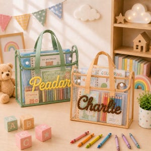 Custom Clear Library Bag for Kids, Personalized Name School Book Bag, Teacher Appreciation Gift, A4 Homework Folder Tote