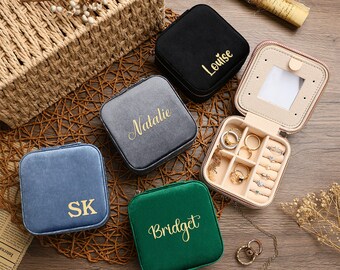 Custom Travel Jewelry Case with Name,Personalized Velvet Jewelry Box, Wedding Favors, Bridesmaid Party Gift, Birthday Gift, Mothers Day Gift