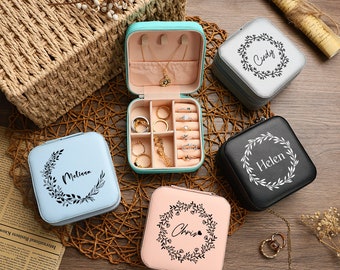 Caja de viaje de joyería, joyero de cuero personalizado con nombre, estuche de joyería personalizado, favores de boda, regalo de fiesta de dama de honor, regalo para mamá