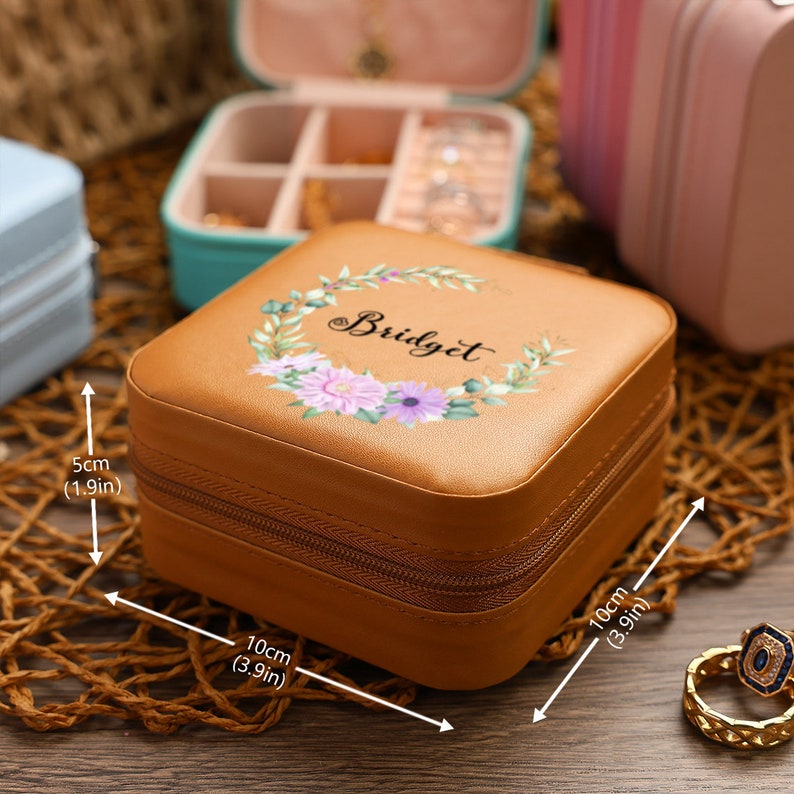 Custom Travel Jewelry Case ,Personalized Leather Jewelry Box with Name, Wedding Favors, Bridesmaid Party Gift, Birthday Gift, Gift For Her image 7