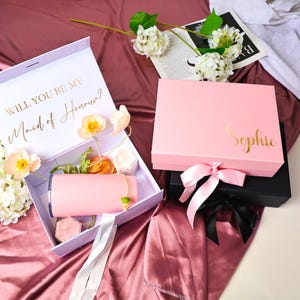 3 Colors Custom Luxury Empty Bridesmaid Proposal Box, Maid of Honor Box, Bridal Shower Gift, Will You Be My Bridesmaid Gift Box with Ribbon
