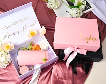 MAGNETISCH WEISS GESCHENKBOX | Benutzerdefinierte leere Geschenkbox | Vorschlag Box | Brautparty Gastgeschenke | Trauzeugin Box | Willst du meine Brautjungfer sein