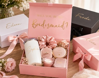 Caixa de presente magnética rosa/branca vazia, caixa de presente personalizada com fita, caixa para pedido de casamento, caixa "Quer ser minha madrinha?", caixa de presente para dama de honra.