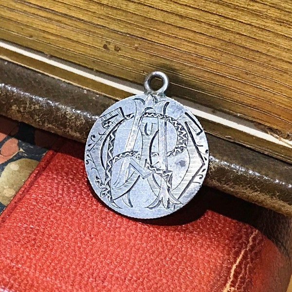 ViCToriAN LOVE ToKEN PENDANT, R Snake IniTial, AnTique 1884 DiMe, Seated LiberTy, SiLveR Coin, SoLdered Bale, initials RA, ShanniLuJewelry
