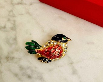 SWEET TREMBLER BIRD PiN, vintage BrOOch, Enamel and RhinesTones Bird PiN, CosTuMe JeweLry, Bird Jewelry