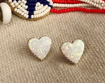 BOUCLES D'OREILLES COEUR EN OPALE MASSIVE, opale blanche, BIJOUX DU SUD-OUEST DE L'OUEST, BIJOUX DE MARIAGE, aspect amérindien, bijoux ShanniLu