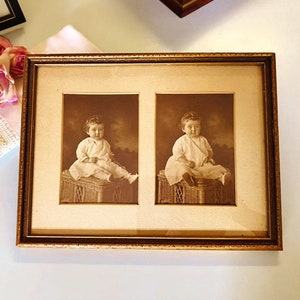 AnTiQuE WOOD PICTURE FRAME, GoLd with EmBoSSed TraiLing Vines, DouBLe Mat with Sepia Photo of Baby in White Cotton DrEss, ShanniLuJewelry