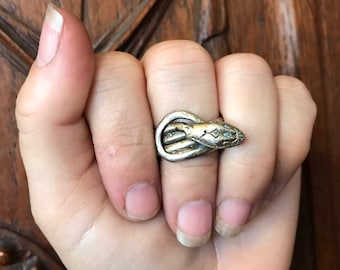 Bague serpent argentée, style TaXCo Delfino, bijou fantaisie vintage, bague artisanale faite main, bijou reptile western, taille 10