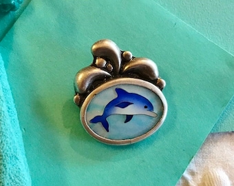 STERLING DOLPHIN PENDANT, Guilloche, ViNTagE BLuE Enamel PeNDANT, StERLing SiLveR, TroPicaL BeaCH JeweLry, Sterling silver Jewelry