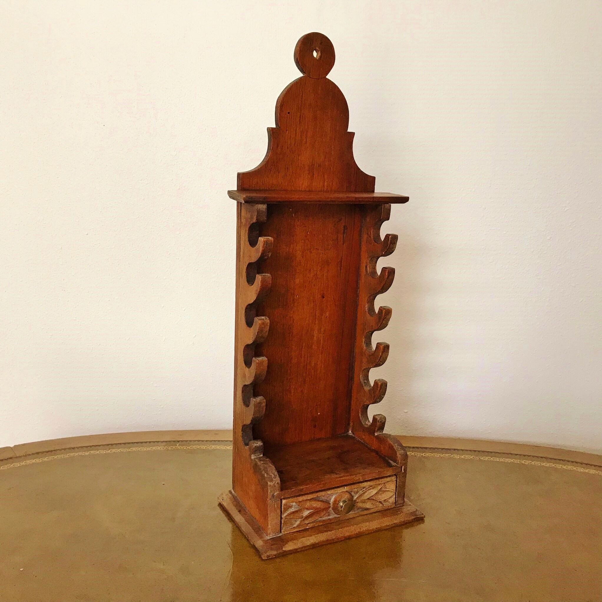 Hanging PIPE RACK, Antique Wood Caddy 6 Slots, Drawer, Lollipop Carved ...