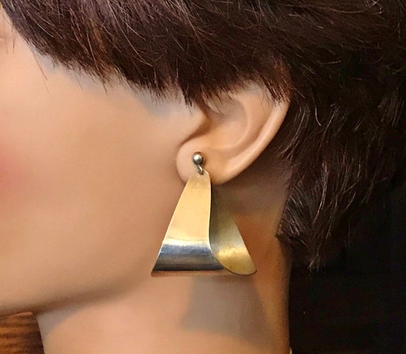 STERLING FOLDED Triangle EARRINGS, signed RoGERS,… - image 1