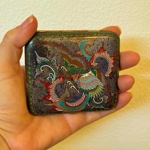 CLOISONNE PHOENIX ZIGARETTENETUI, ANTiQue Mythischer Vogel, ToBACCIANA, SmOKING SAMMELBOX, Superfein, erstaunliche 20 Cloisonne-Farben