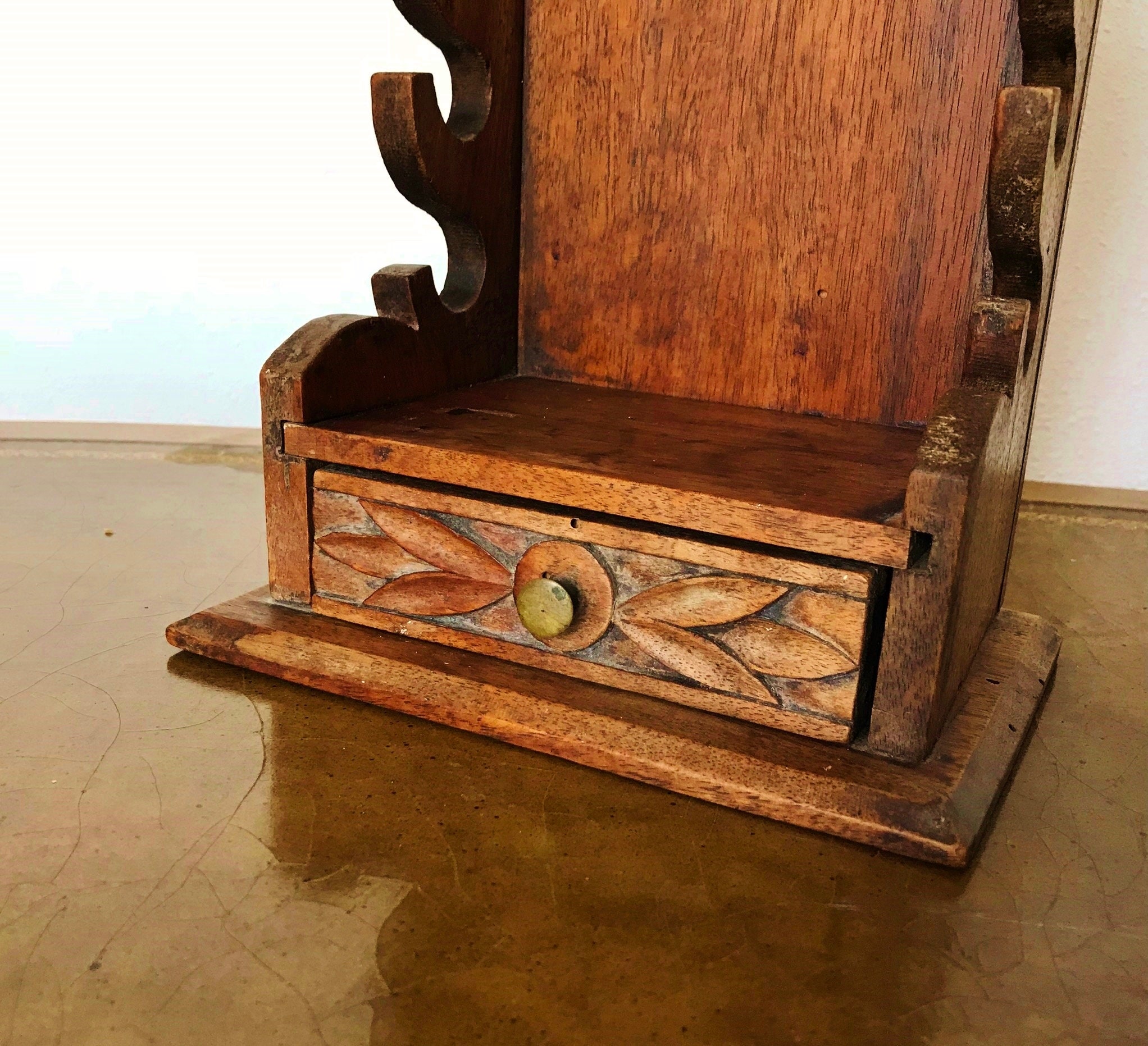 Hanging PIPE RACK, Antique Wood Caddy 6 Slots, Drawer, Lollipop Carved ...