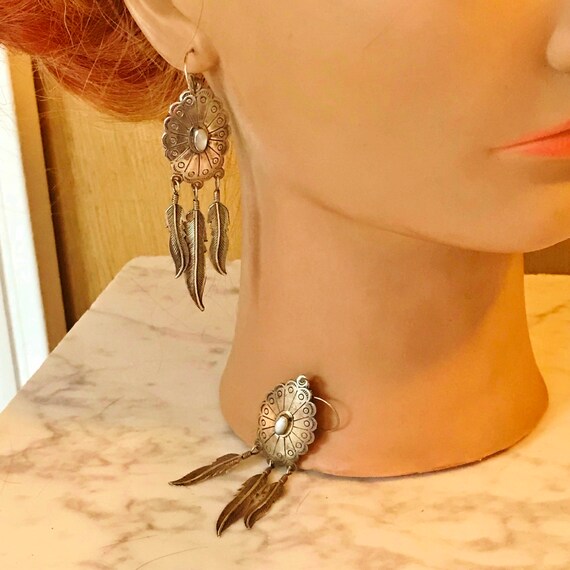 STERLING SHiELD EARRINGS, FeaTHeR DanGLes, MoonST… - image 3