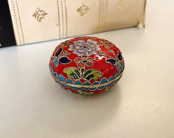 CAJA DE CLOISONNE FLORAL, CAJA REDONDA ROJA VINTAGE CON FLORES, CAJA CHINA DE 5 CM PARA ANILLO DE BODA, OrienTaLia, ShanniLuJewelry