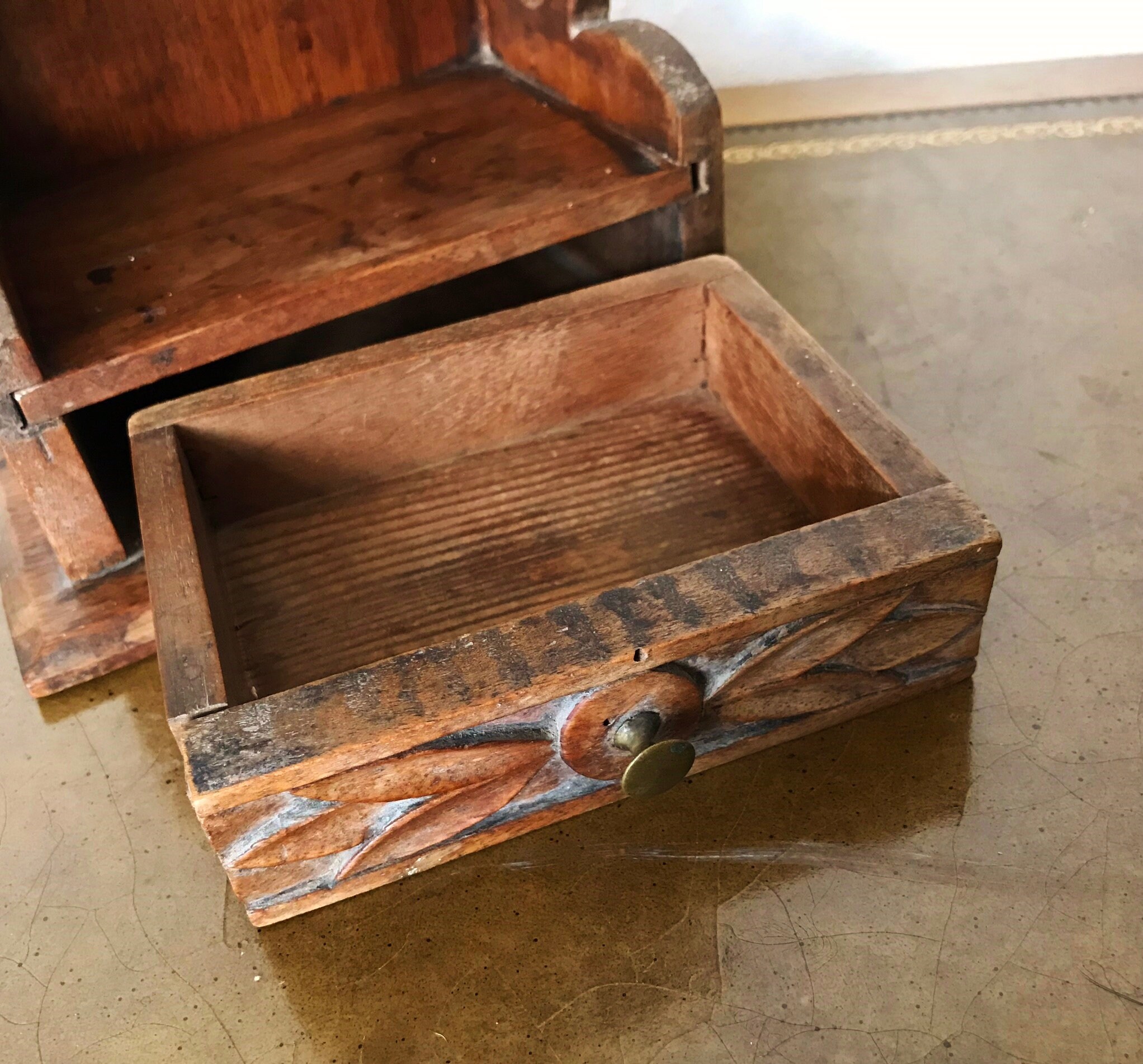 Hanging PIPE RACK, Antique Wood Caddy 6 Slots, Drawer, Lollipop Carved ...