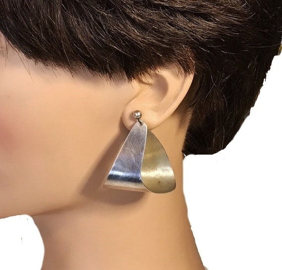 STERLING FOLDED Triangle EARRINGS, signed RoGERS,… - image 2