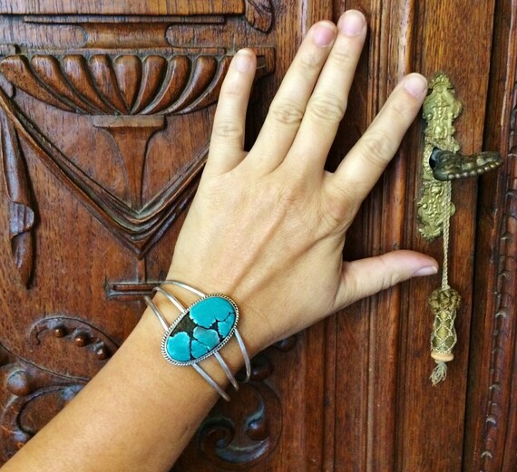 San Begay Vintage Native American Navajo Turquoise Sterling Silver Wood Inlay Bracelet Old San Begay Vintage Native American Navajo Turquoise Sterling Silver Wood Inlay Bracelet Old
