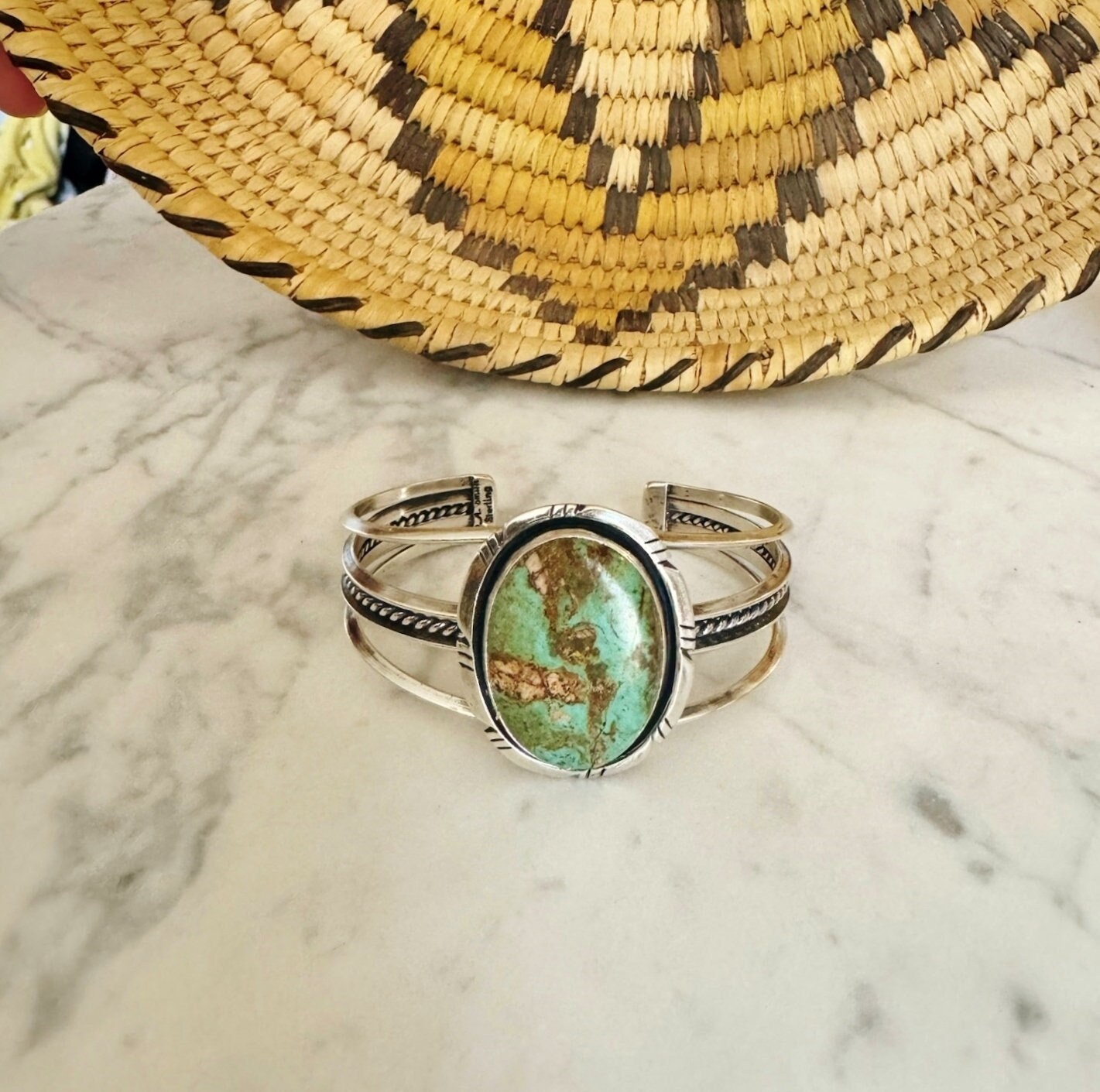 Betty Smith Native American Navajo Signed Kingman Turquoise Sterling Silver Bracelet Betty Smith Native American Navajo Signed Kingman Turquoise Sterling Silver Bracelet