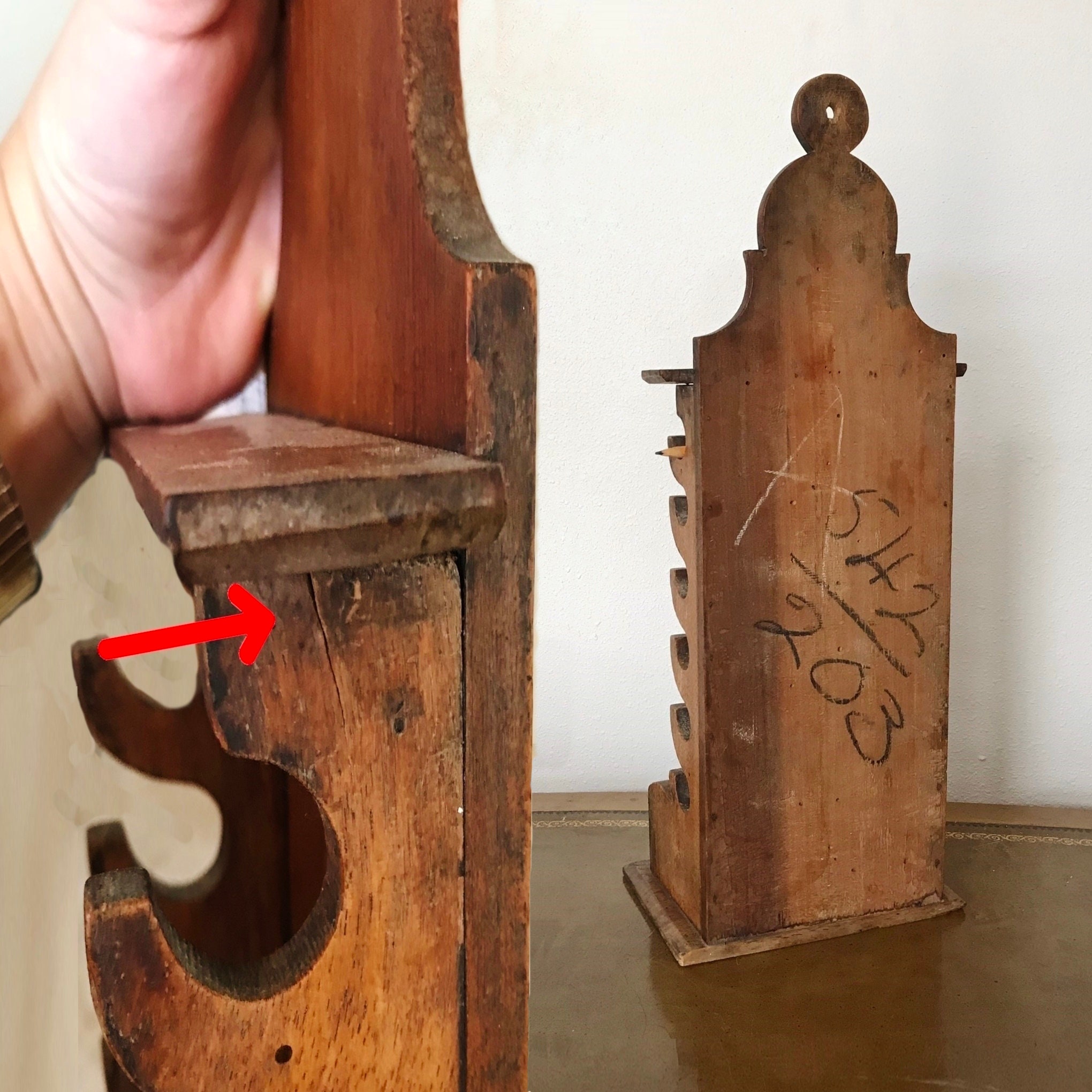 Hanging PIPE RACK, Antique Wood Caddy 6 Slots, Drawer, Lollipop Carved ...