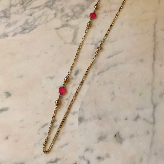 Chain Necklace with PINK STONES, VinTage Gold ton… - image 6