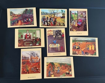QUEENA STOVALL POSTKARTEN, von FOLk Art AmeriCA, Vintage 1975, SCHWARZE ERINNERUNGSSTÜCKE AMERICANA, 8er Set, EPHemeRa, Unbenutzt, Perfekt zum Einrahmen!