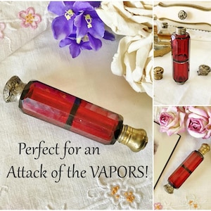 ViCTORIAN DouBLe Ended PERFUME BOTTLE, RuBY Red gLASS, SmELLiNG SaLTS, Antique ViNAIGRETTE Scent Bottle, FaiNTING, AttACK of the VAPORS