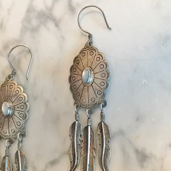 STERLING SHiELD EARRINGS, FeaTHeR DanGLes, MoonST… - image 9