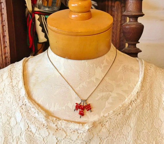 LIQUID SILVER with CORAL necklace, ViNTaGe NaVaJO… - image 1