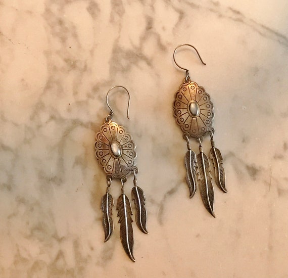 STERLING SHiELD EARRINGS, FeaTHeR DanGLes, MoonST… - image 6