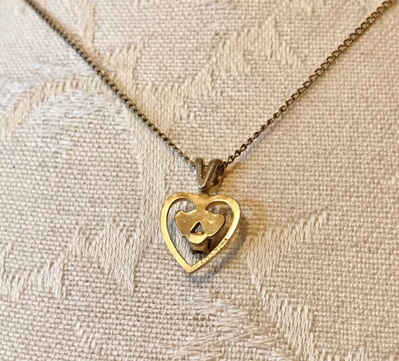 DOUBLE HEART DiAMOND NeCKLACE, ViNtage 14K LGF He… - image 4