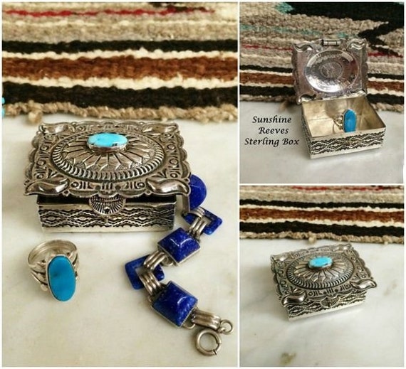 SUNSHINE REEVES STERLING BoX, NaVaJO SiLversmiTH, NaTiVE AmeriCAN InDian,  vintage Turquoise Trinket Box, Wedding ring Box, Daniel ReeVes